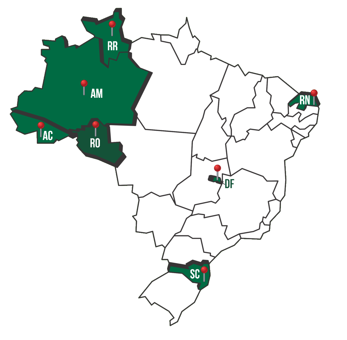 Mapa do Brasil com presença da PROJETECH